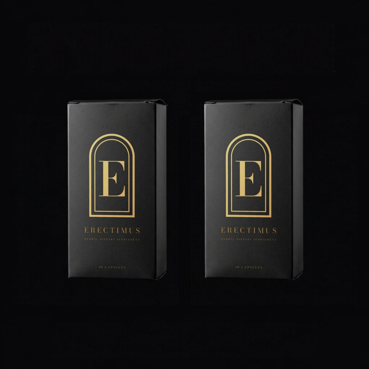 Erectimus Starter Pack, two boxes of 10 herbal capsules (20 capsules) in black and gold packaging