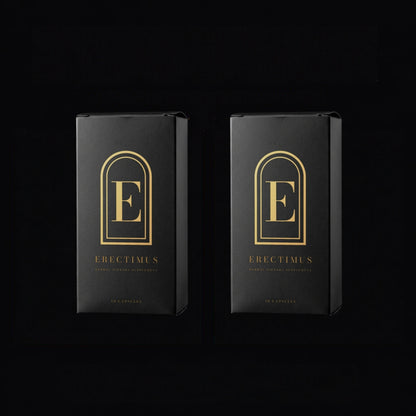 Erectimus Starter Pack, two boxes of 10 herbal capsules (20 capsules) in black and gold packaging