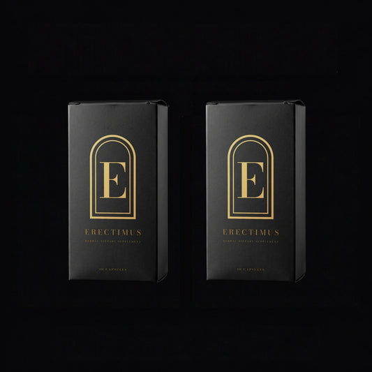 Erectimus Starter Pack, two boxes of 10 herbal capsules (20 capsules) in black and gold packaging