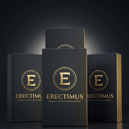 Four boxes of Erectimus plant-based herbal supplement for male sexual wellness, the Buy 3 Get 1 Free offer of 40 capsules